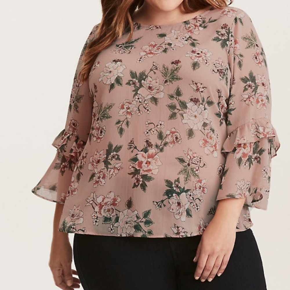 Ruffle Bell Sleeved Lace-up Back Top Size 3/4